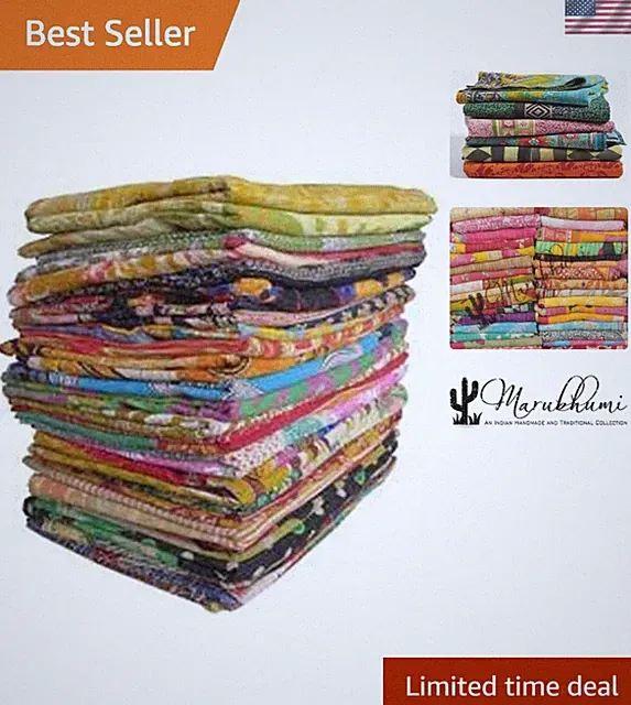 10 Pieces Mix Lot of Indian Kantha Quilts Cotton Bed Cover Throw Old Sari Mad...