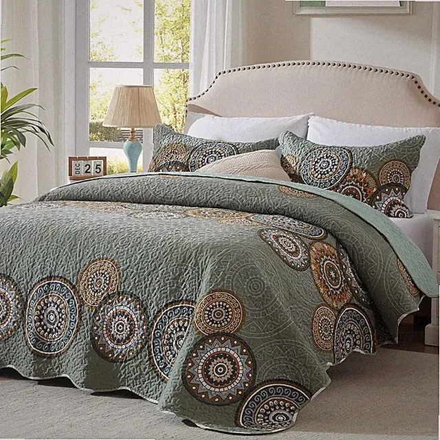 3 Pieces King Size Olive Green Quilt Set Lightweight Oversized Bedspread 98''X10