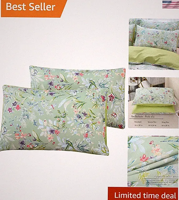 Breathable 1000 Thread Count Floral Pillowcases - 2 Pack, Soft Cotton, 20"x26"