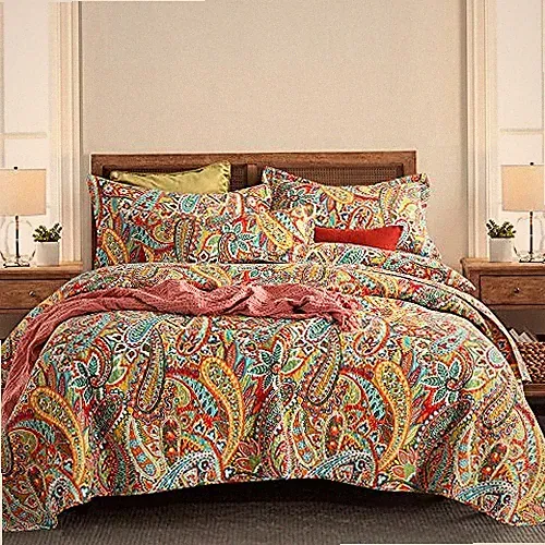 Cotton Bedspread Quilt Sets, 3 King (96by108 inch) Yellow Gorgeous Paisley