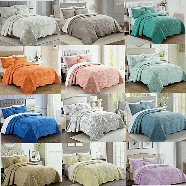 Oversized Queen/King 4Piece Quilt Set Elegant Damask Embroidery Soft Lightweight
