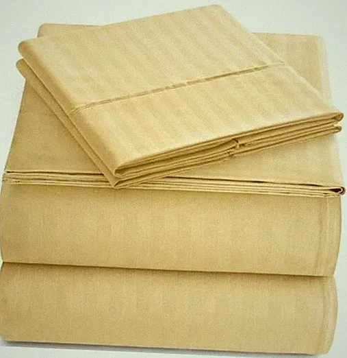 Sheet Set - 4-Piece Striped Size Bed Sheets - Soft & Cooling Queen Yellow Gold